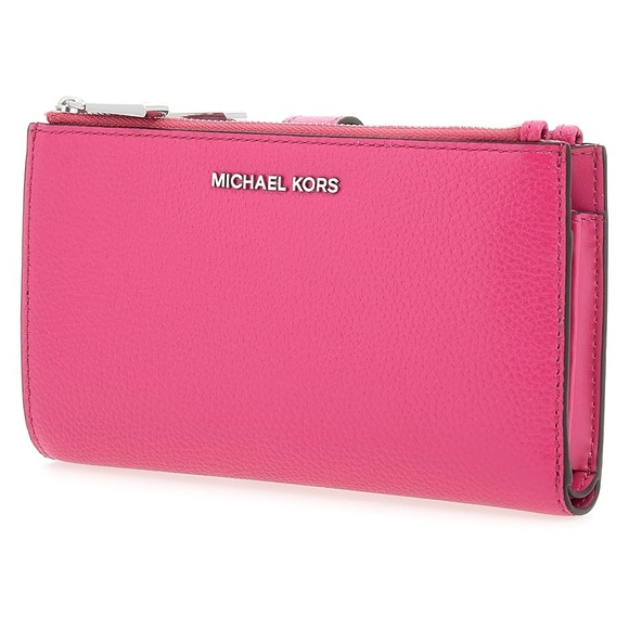 MICHAEL KORS  Bright pink Jet Set Double Zip Pebbled Leather Wristlet- Cerise - Picture 1 of 5